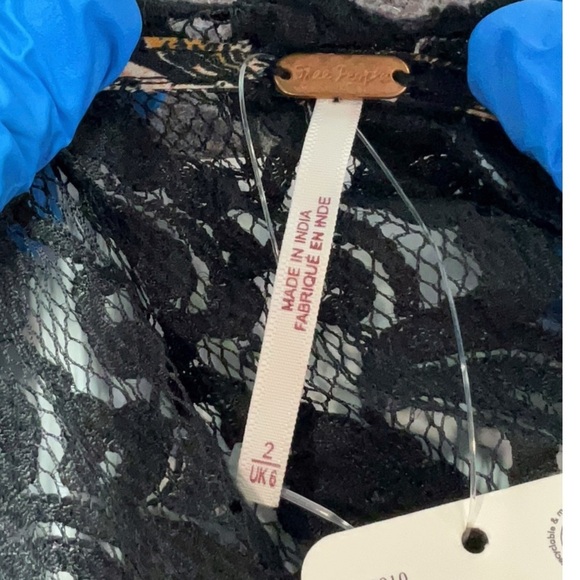 Free People Lucie Mini Boho Black Combo Short Dress NEW 2 Floral Fairy - Picture 9 of 12